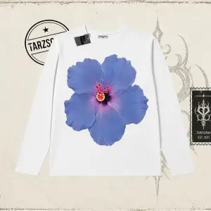 Kadın Purple Hibiscus Biskilet Yaka  Long Sleeve Beyaz