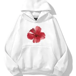 Kadın Red Hibiscus Sweatshirt Beyaz