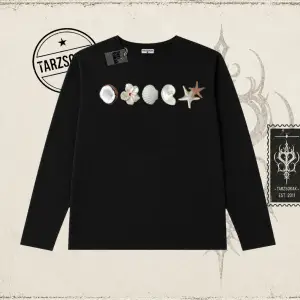 Kadın Sea Shells Biskilet Yaka  Long Sleeve Beyaz