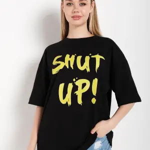 Kadın Shut Up Beyaz Baskılı Oversize Tshırt