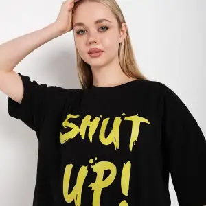Kadın Shut Up Beyaz Baskılı Oversize Tshırt