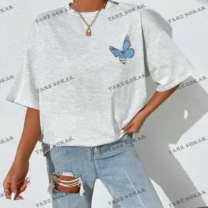 Kadın Siyah Florıda Baskılı Oversize Penye T-shirt