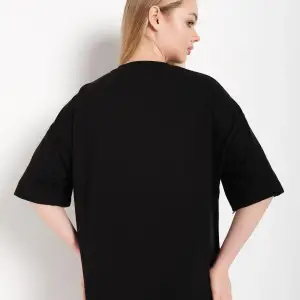 Kadın Siyah Happıness Baskılı Oversize Tshirt