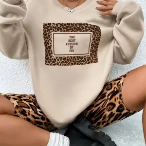 Kadın Siyah Leopar Oversize Bisiklet Yaka Sweatshirt Leoparsweat