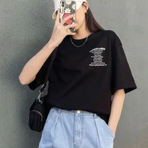 Kadın Siyah Nothing For Nothing Baskılı Oversize T-shirt