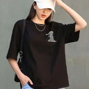 Kadın Siyah Nothing For Nothing Baskılı Oversize T-shirt