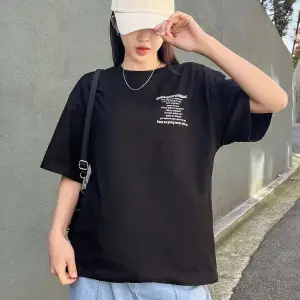 Kadın Siyah Nothing For Nothing Baskılı Oversize T-shirt