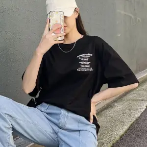 Kadın Siyah Nothing For Nothing Baskılı Oversize T-shirt