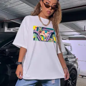 Kadın Siyah Oversize %100 Pamuk Endless Baskılı T-shirt