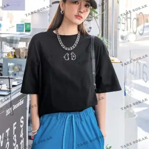 Kadın Siyah Penguen Baskılı Oversize