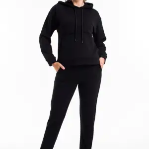 Kadın Siyah Renk Pis Dikiş Kanguru Cep Detaylı Eşofman Takımı