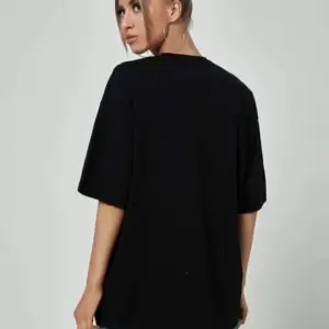 Kadın Siyah Smile Baskılı Oversize Bisiklet Yaka Kısa Kollu Tişört