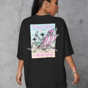 Kadın Siyah Today Was Baskılı Oversize Tişört