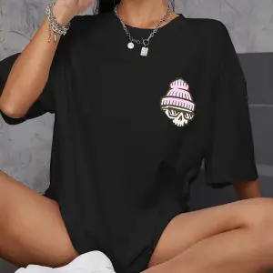 Kadın Siyah Today Was Baskılı Oversize Tişört