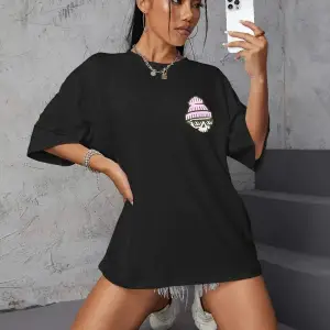 Kadın Siyah Today Was Baskılı Oversize Tişört