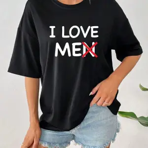 Kadın Slogan Desenli Düşük Omuz Tişört