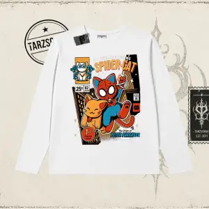 Kadın Spider Cat Biskilet Yaka  Long Sleeve Beyaz