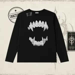 Kadın Teeth Biskilet Yaka  Long Sleeve Beyaz