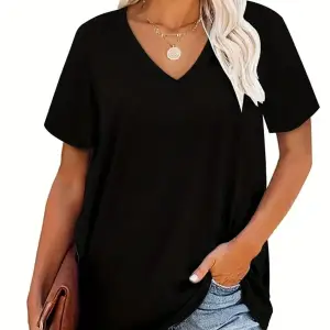 Kadın V yaka Siyah Beyaz Tişört Happiness Baskılı Oversize