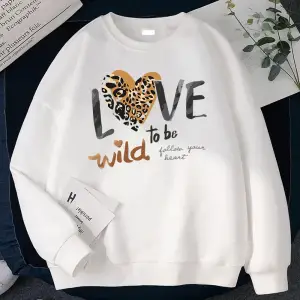 Kadınlar için kış sokak kazaklar vahşi aşk kalbinizi takip etmek için baskı kapüşonlu gevşek