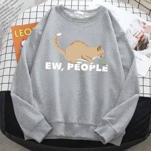 Kadınlar Için rahat Sonbahar Kazak Ew İnsanlar Komik Kusma Kedi Baskı Hoodies Crewneck Gevşek