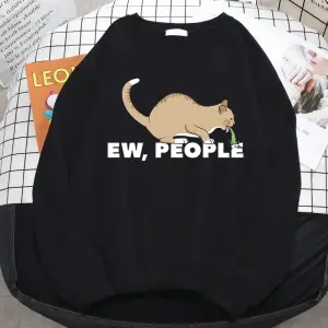 Kadınlar Için rahat Sonbahar Kazak Ew İnsanlar Komik Kusma Kedi Baskı Hoodies Crewneck Gevşek