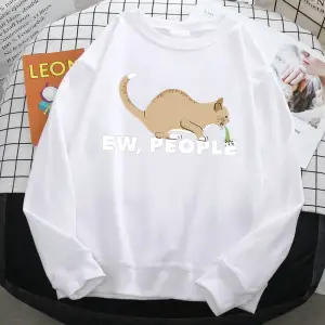 Kadınlar Için rahat Sonbahar Kazak Ew İnsanlar Komik Kusma Kedi Baskı Hoodies Crewneck Gevşek