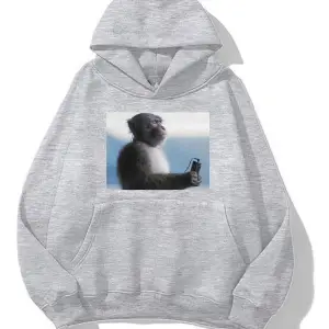 Kafa dinleyen maymun ünisex sweatshirt oversize gri