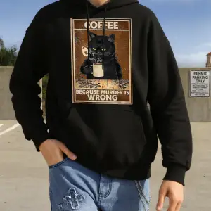 Kahve Çünkü Cinayet Yanlıştır Tasarım Çift Kapüşonlu Üst Kalınlaştırılmış Harajuku Kıyafetler