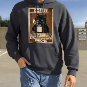 Kahve Çünkü Cinayet Yanlıştır Tasarım Çift Kapüşonlu Üst Kalınlaştırılmış Harajuku Kıyafetler