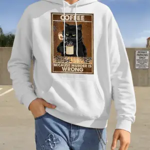 Kahve Çünkü Cinayet Yanlıştır Tasarım Çift Kapüşonlu Üst Kalınlaştırılmış Harajuku Kıyafetler