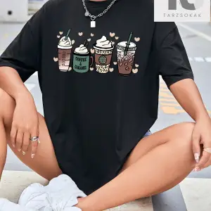 Kahve Desenli Damla Omuz Tişört