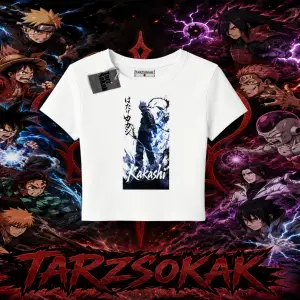 Kakashi Hatake Naruto Anime Karakteri Kadın Baby Tee Beyaz