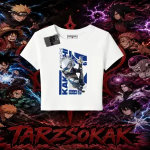 Kakashi Hatake Naruto Anime Karakteri Kadın Baby Tee Beyaz
