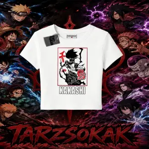 Kakashi Hatake Naruto Anime Karakteri Kadın Baby Tee Beyaz