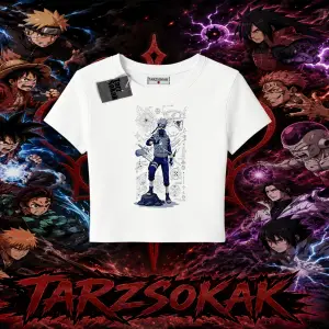 Kakashi Hatake Naruto Anime Karakteri Kadın Baby Tee Beyaz