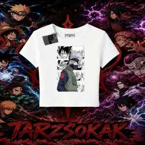 Kakashi Hatake Naruto Anime Karakteri Kadın Baby Tee Beyaz