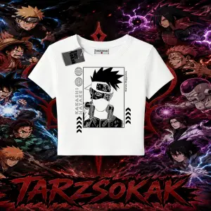 Kakashi Hatake Naruto Anime Karakteri Kadın Baby Tee Beyaz