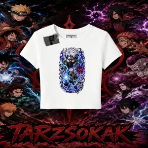 Kakashi Hatake Naruto Anime Karakteri Kadın Baby Tee Beyaz
