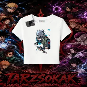 Kakashi Hatake Naruto Anime Karakteri Kadın Baby Tee Beyaz