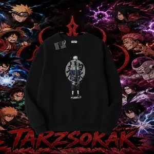 Kakashi Hatake Naruto Anime Karakteri Oversize Unisex Bisiklet Yaka Sweatshirt Beyaz
