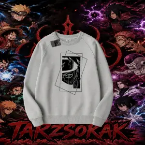 Kakashi Hatake Naruto Anime Karakteri Oversize Unisex Bisiklet Yaka Sweatshirt Beyaz
