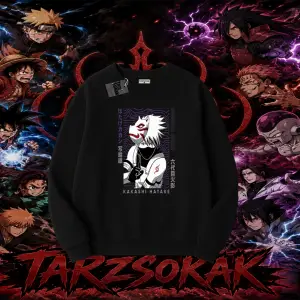 Kakashi Hatake Naruto Anime Karakteri Oversize Unisex Bisiklet Yaka Sweatshirt Beyaz