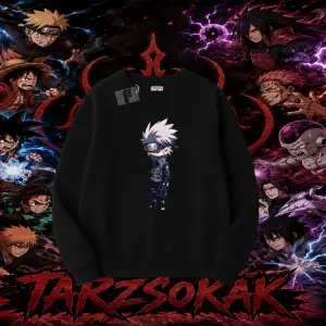 Kakashi Hatake Naruto Anime Karakteri Oversize Unisex Bisiklet Yaka Sweatshirt Beyaz