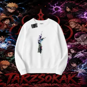 Kakashi Hatake Naruto Anime Karakteri Oversize Unisex Bisiklet Yaka Sweatshirt Beyaz