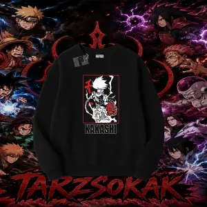 Kakashi Hatake Naruto Anime Karakteri Oversize Unisex Bisiklet Yaka Sweatshirt Beyaz