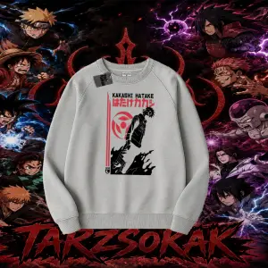 Kakashi Hatake Naruto Anime Karakteri Oversize Unisex Bisiklet Yaka Sweatshirt Beyaz