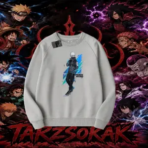 Kakashi Hatake Naruto Anime Karakteri Oversize Unisex Bisiklet Yaka Sweatshirt Beyaz