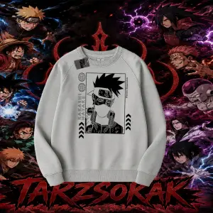 Kakashi Hatake Naruto Anime Karakteri Oversize Unisex Bisiklet Yaka Sweatshirt Beyaz