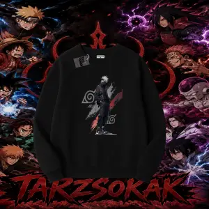 Kakashi Hatake Naruto Anime Karakteri Oversize Unisex Bisiklet Yaka Sweatshirt Beyaz